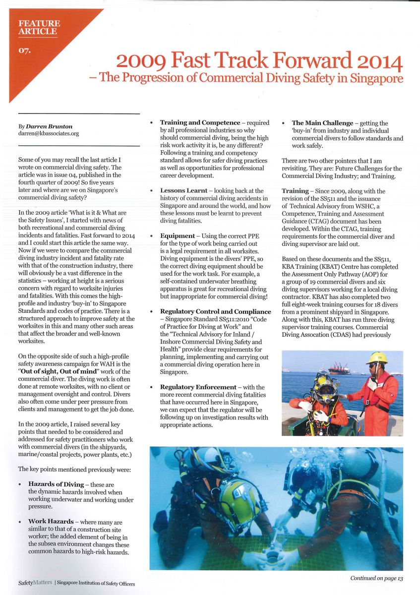 SISO Safety Matters, The Progression of Commercial Diving Safety in Singapore